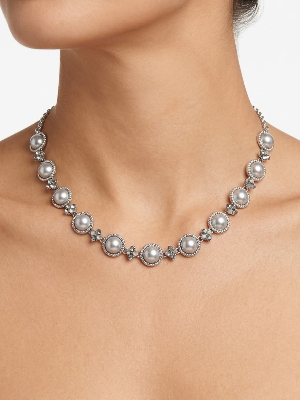 Banana Republic Silver Pearl Station Necklace - Elegant Women's Jewelry